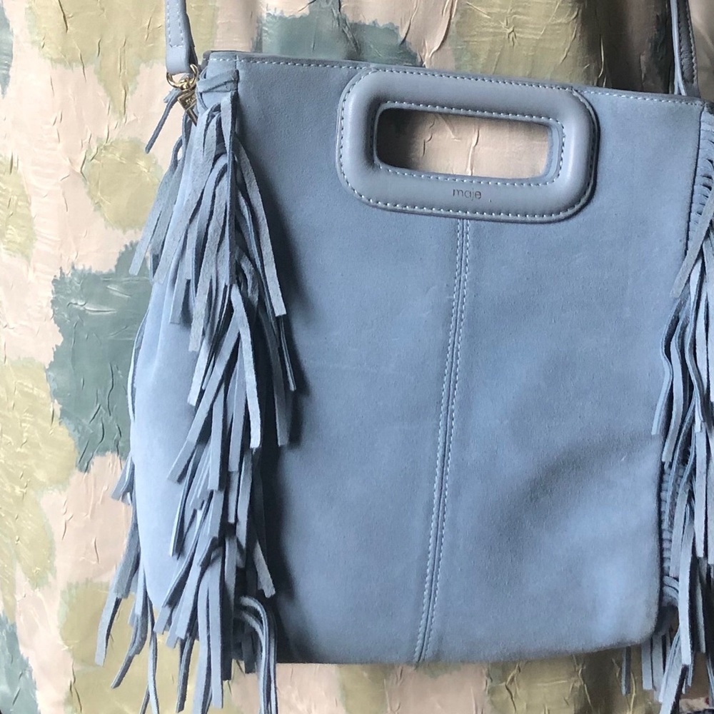 Maje crossbody genuine suede bag. Fringe, excellent condition.